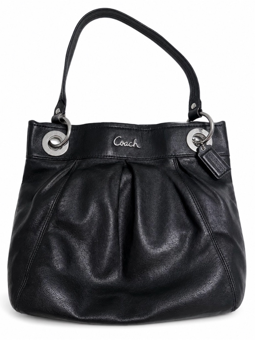 Coach Authentic Black Soft Leather Shoulder Tote with Silver Hardware